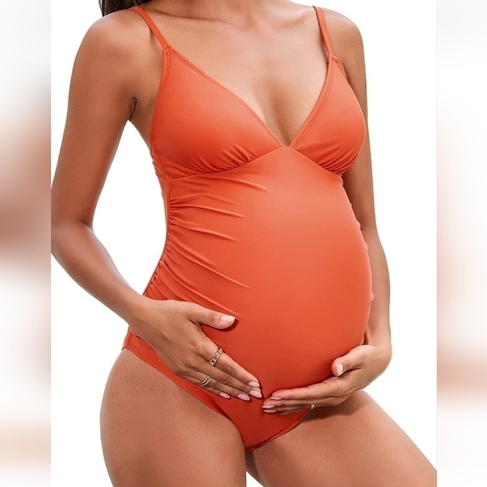 NEW Maternity orange swimsuit beach travel swim pool cruise lake Size large